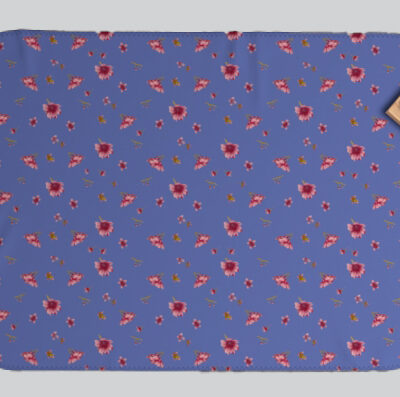 Cherry Blossoms on Purple Minky Blanket view from above