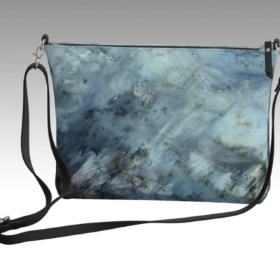 Blue Abstract Vegan Leather Crossbody Purse front view