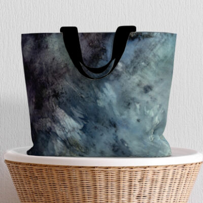 Blue Abstract Market Tote bag front view with black strap