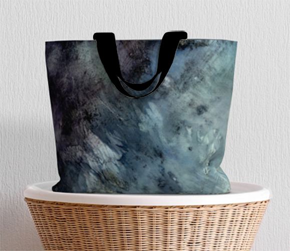 Blue Abstract Market Tote bag front view with black strap