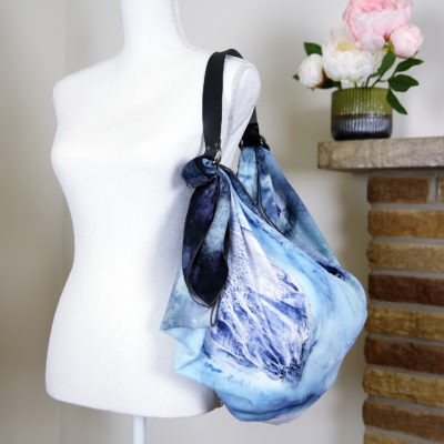 Blue Origami Tote with 18” black strap