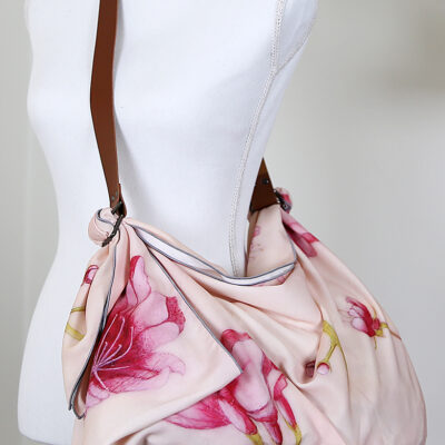 Cherry Blossom Origami Tote with brown strap front view