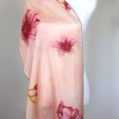 Cherry Blossom Long Scarf in Silk Habotai Fabric draped