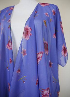 Cherry Blossom on Purple Draped Kimono detail view
