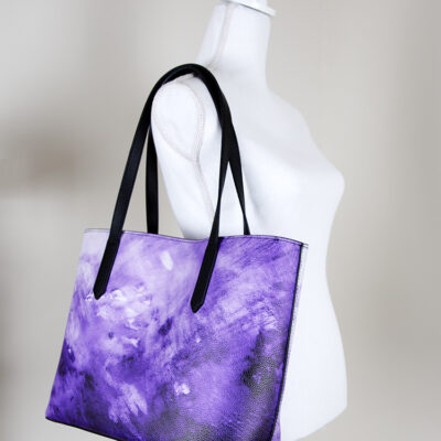 Purple Abstract Vegan Leather Tote Bag right mannequin view