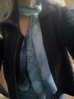 Blue Long Neck Scarf Tied on the side